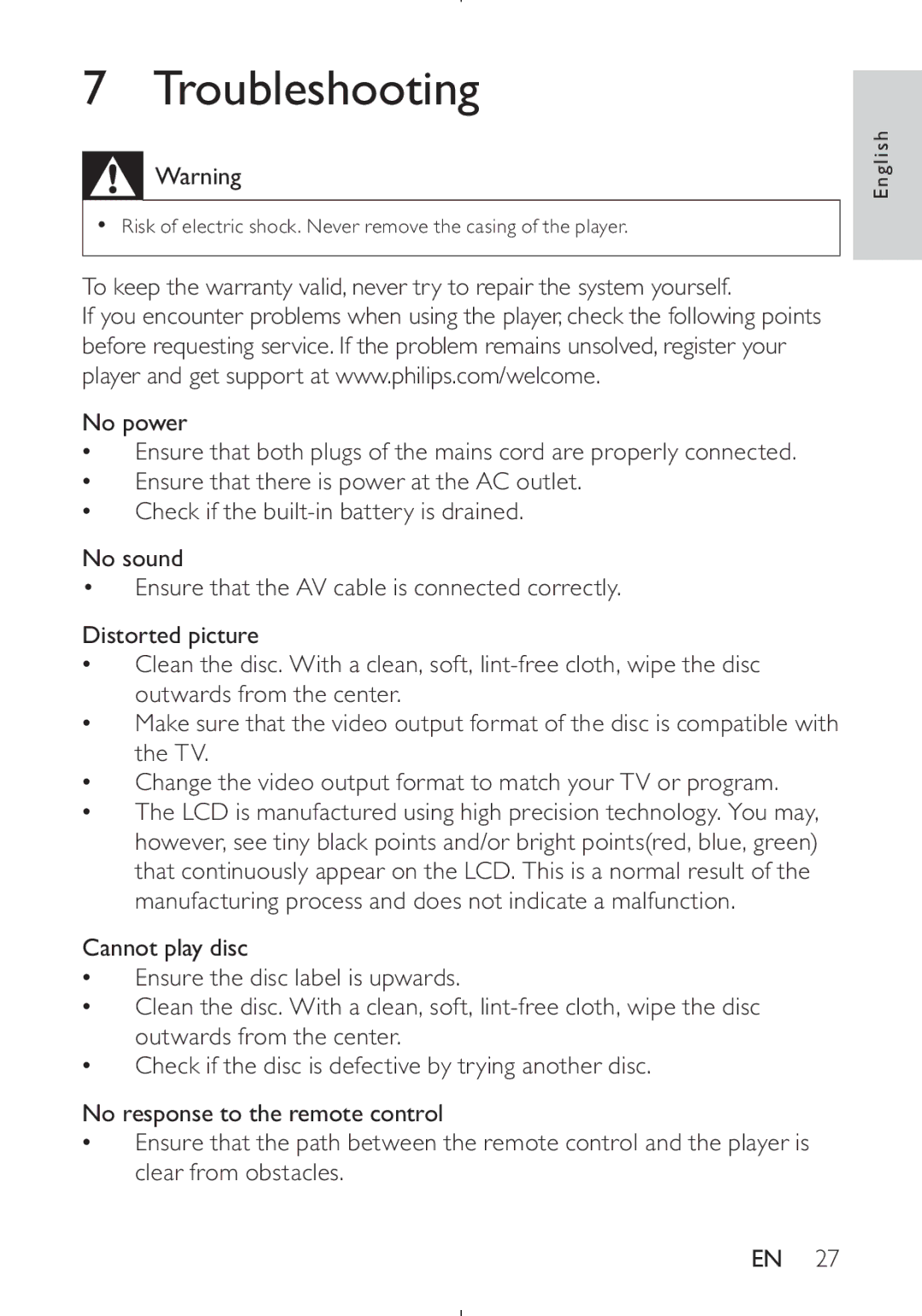 Philips PD9030 user manual Troubleshooting 