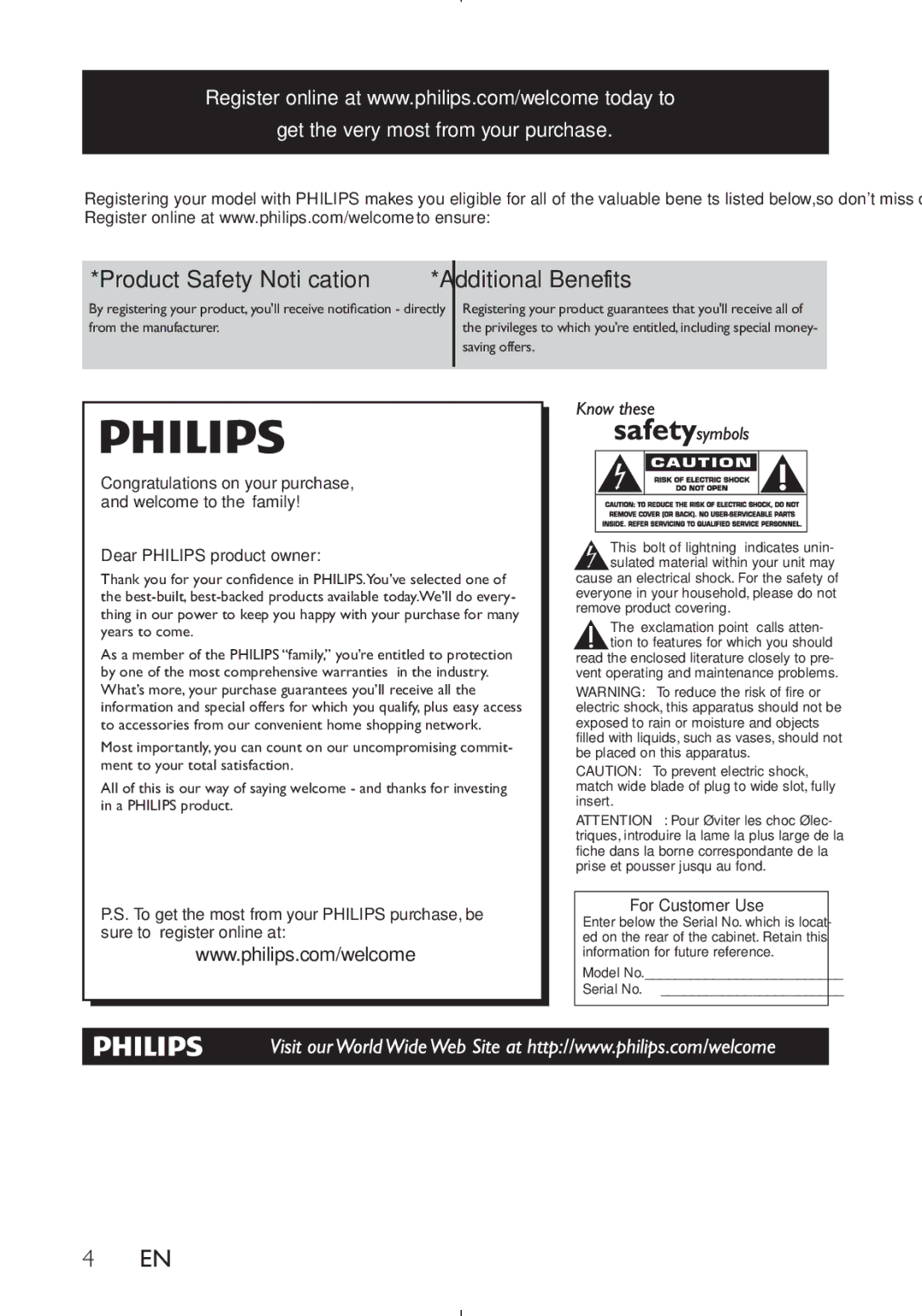 Philips PD9030 user manual Product Safety Notiﬁcation 