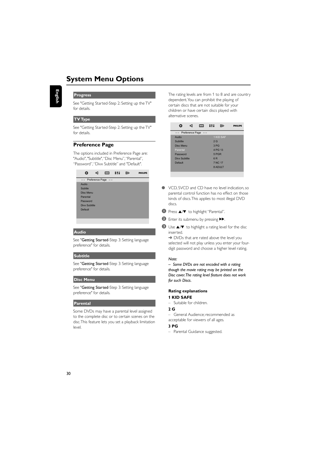 Philips PDCC-JH-0811 user manual Preference, KID Safe 