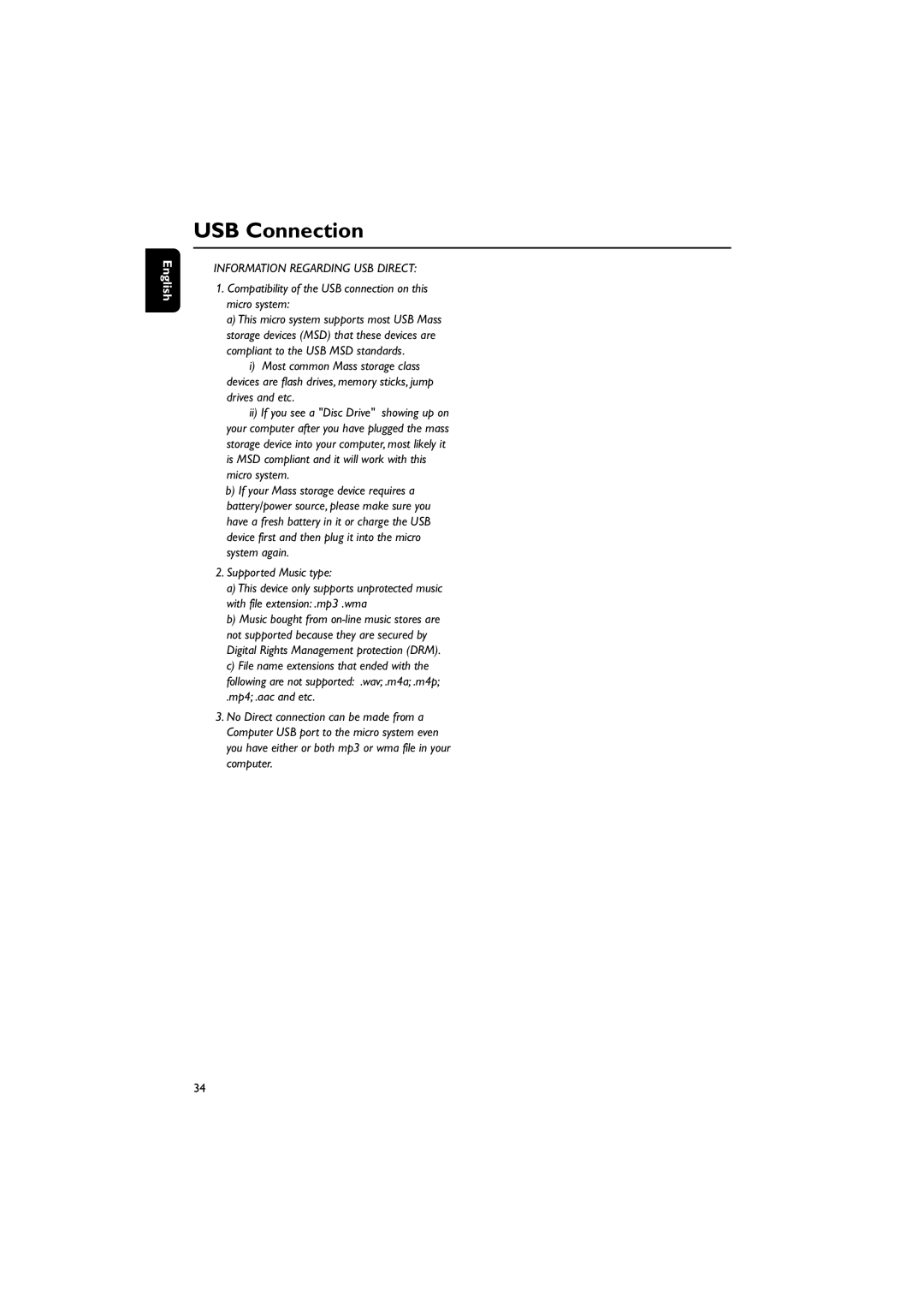 Philips PDCC-JH-0811 user manual Information Regarding USB Direct 