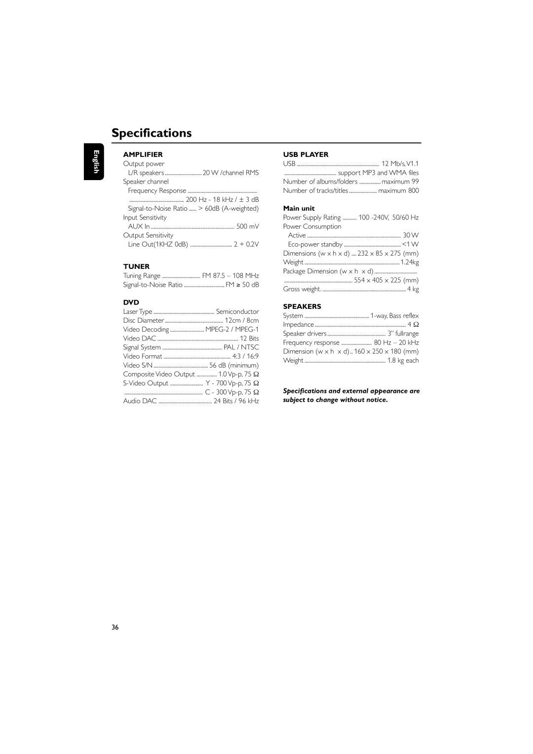 Philips PDCC-JH-0811 user manual Specifications 