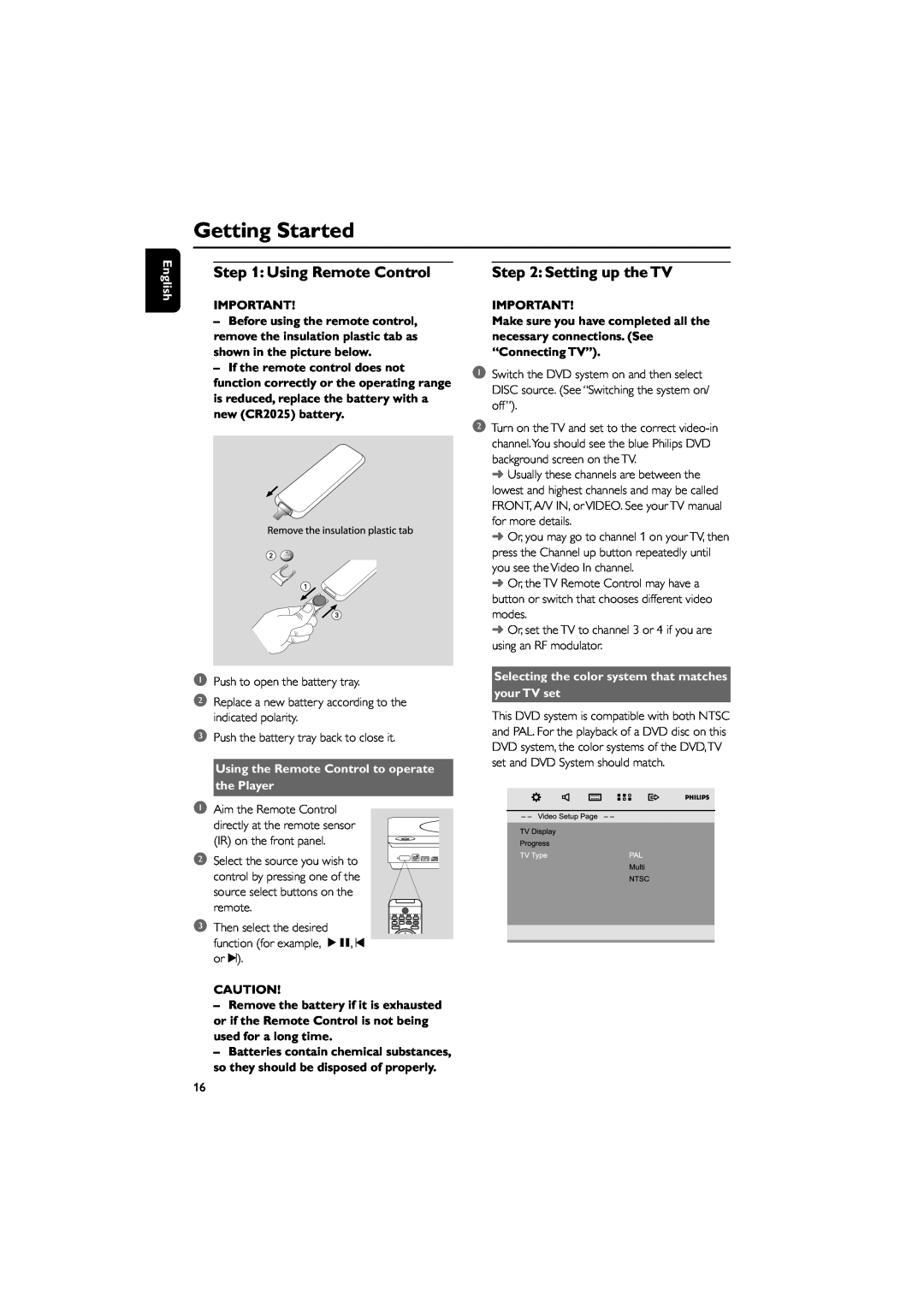 Philips PDCC-JH-0811 user manual Getting Started, Using Remote Control, Setting up the TV 