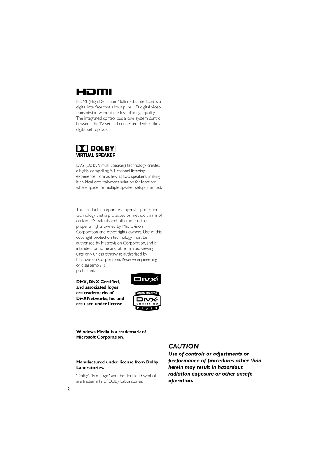 Philips PDCC-JS-JW-0731, MCD728/93 manual Prohibited 