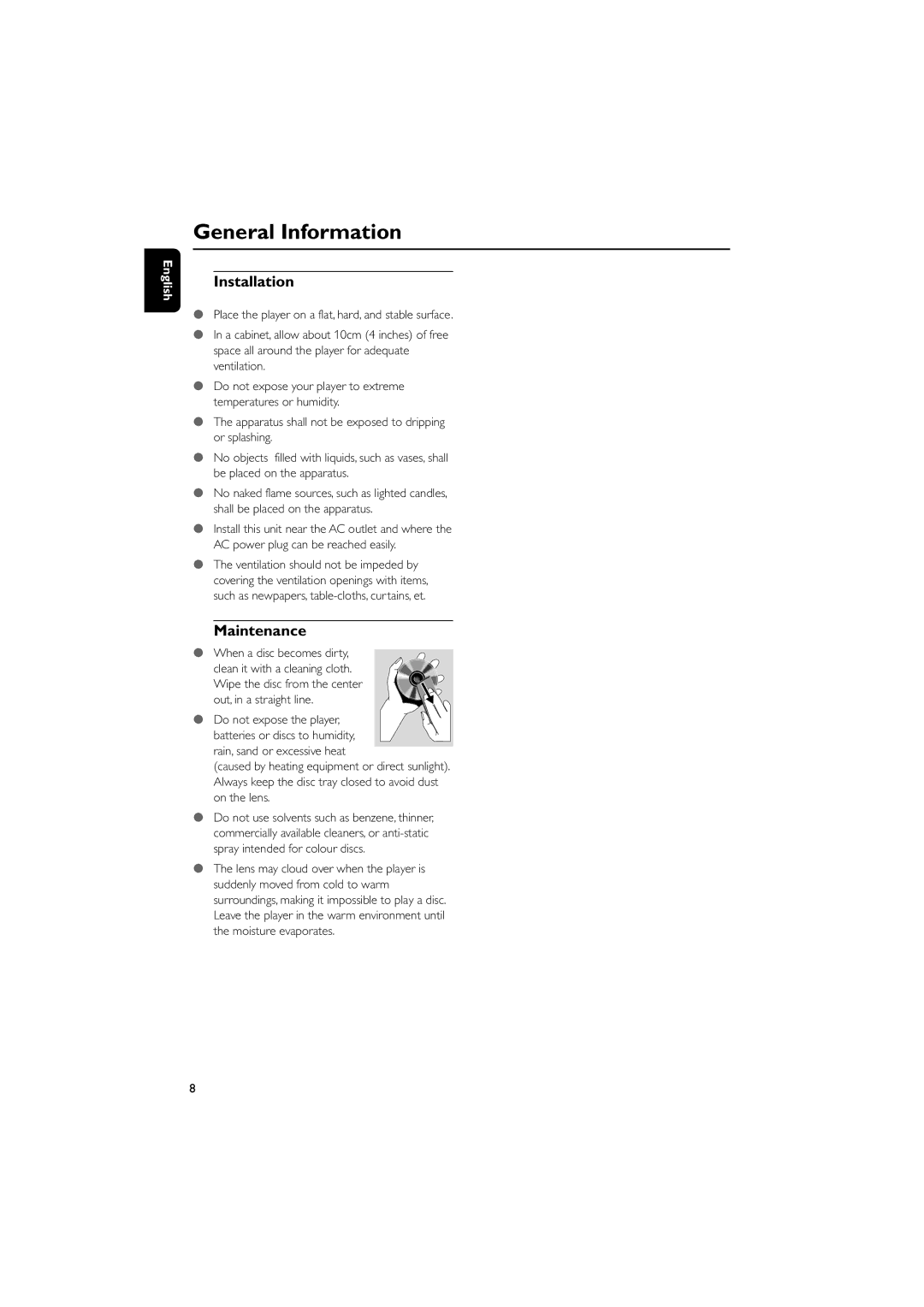 Philips MCD728/93, PDCC-JS-JW-0731 manual Installation, Maintenance, When a disc becomes dirty 