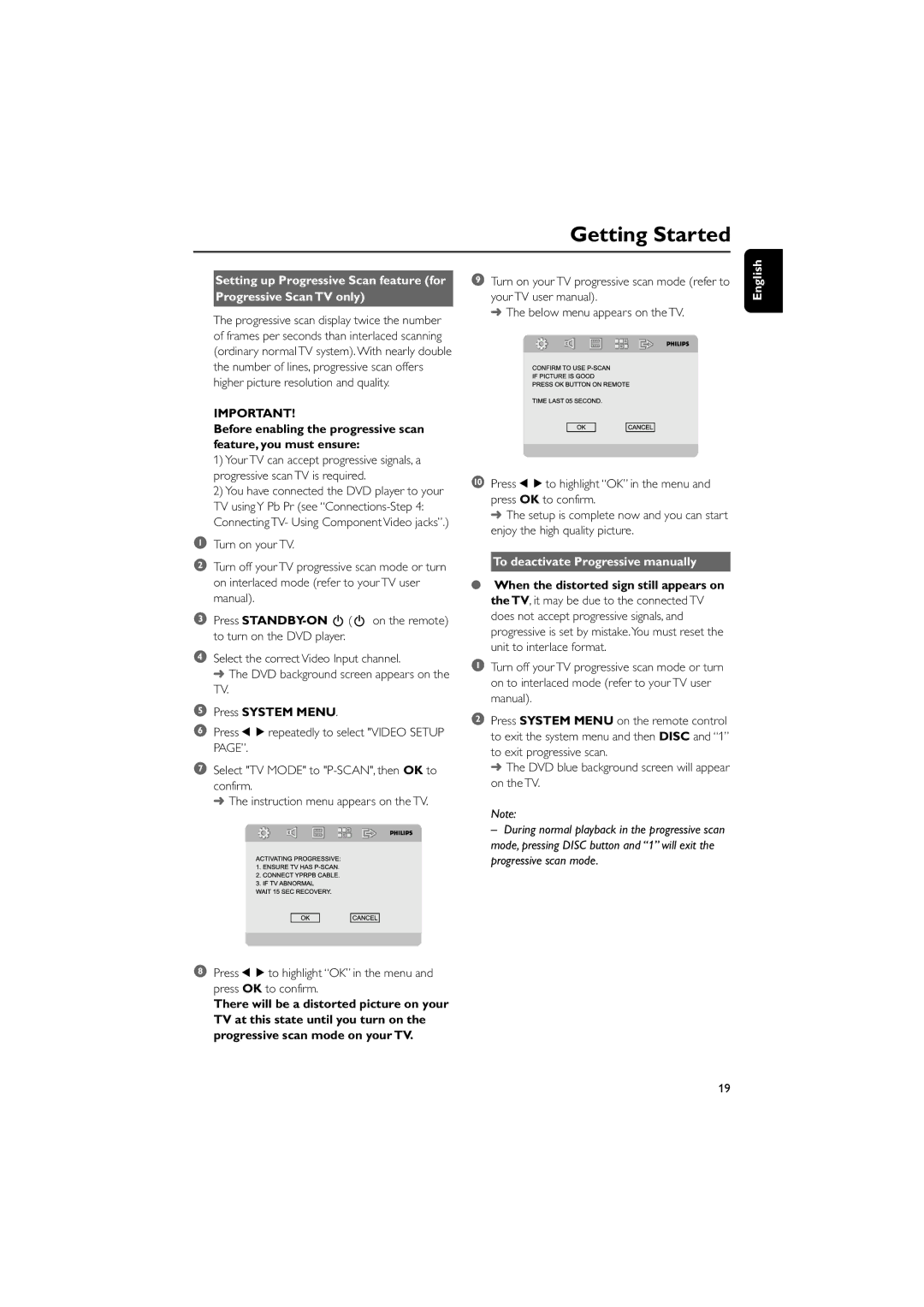 Philips PDCC-JS-JW-0731, MCD728/93 To deactivate Progressive manually 