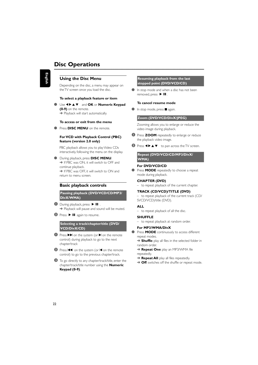 Philips PDCC-JS-JW-0734 manual Using the Disc Menu, Basic playback controls 