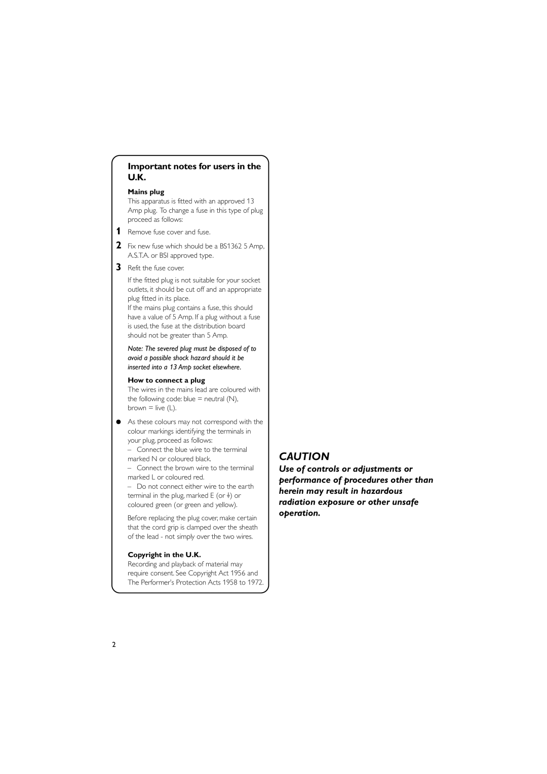 Philips PDCC-JW-0817 Important notes for users in the U.K, Mains plug, How to connect a plug, Copyright in the U.K 