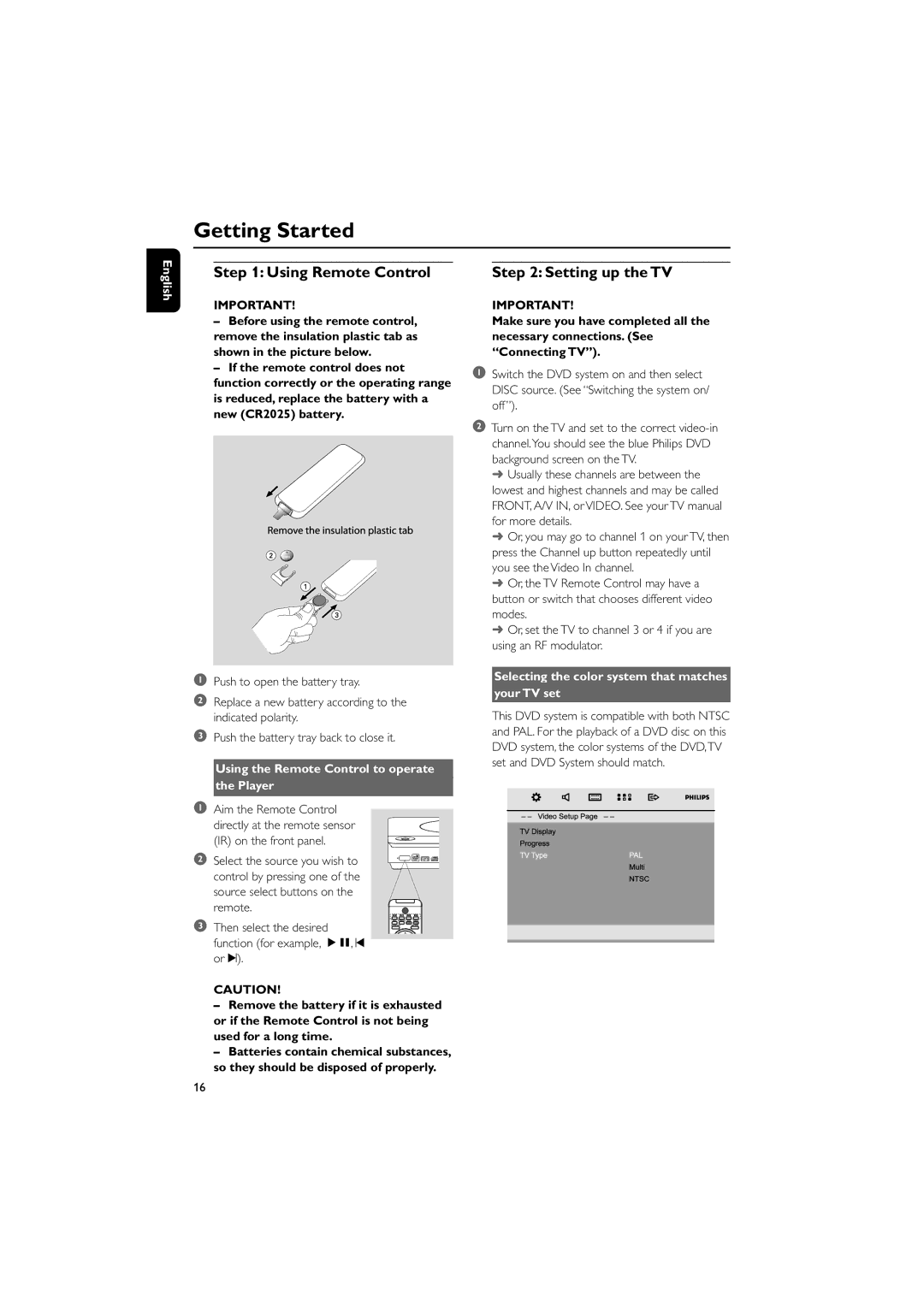 Philips PDCC-ZYL-0839 manual Getting Started, Using Remote Control, Using the Remote Control to operate Player 