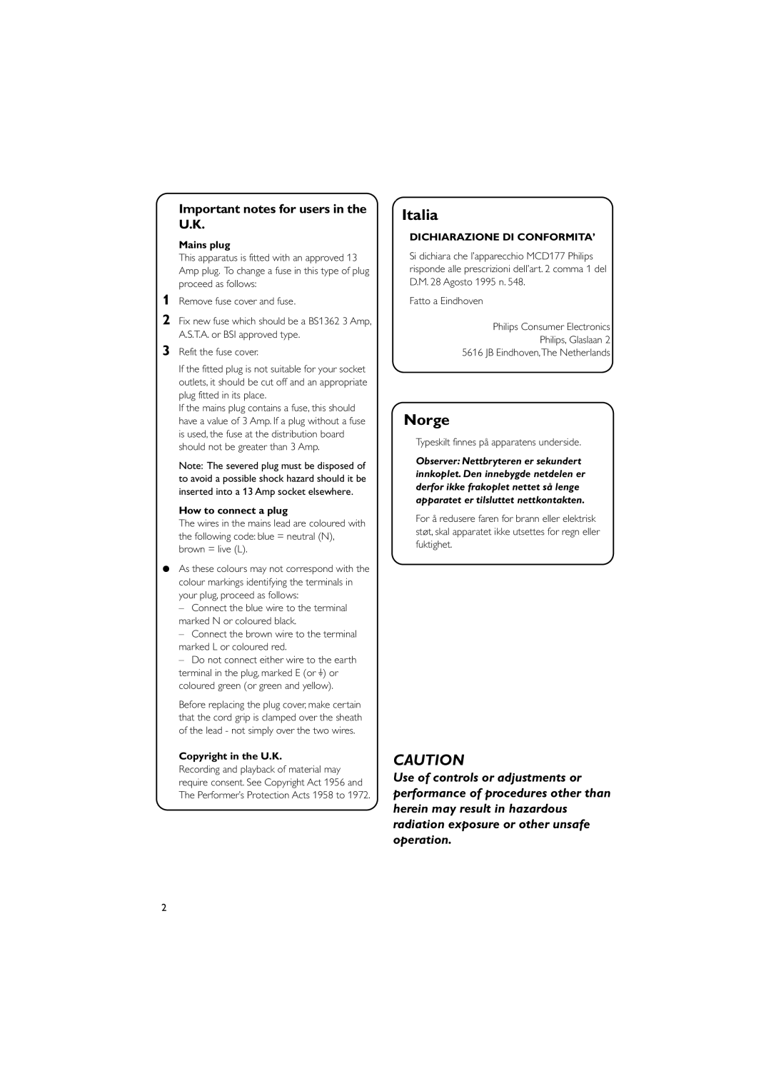 Philips PDCC-ZYL-0906 Important notes for users in the U.K, Mains plug, How to connect a plug, Copyright in the U.K 