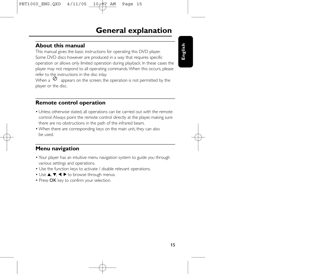 Philips PET1000/00 user manual General explanation, About this manual, Remote control operation, Menu navigation 