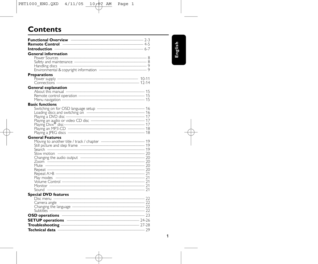 Philips PET1000/00 user manual Contents 