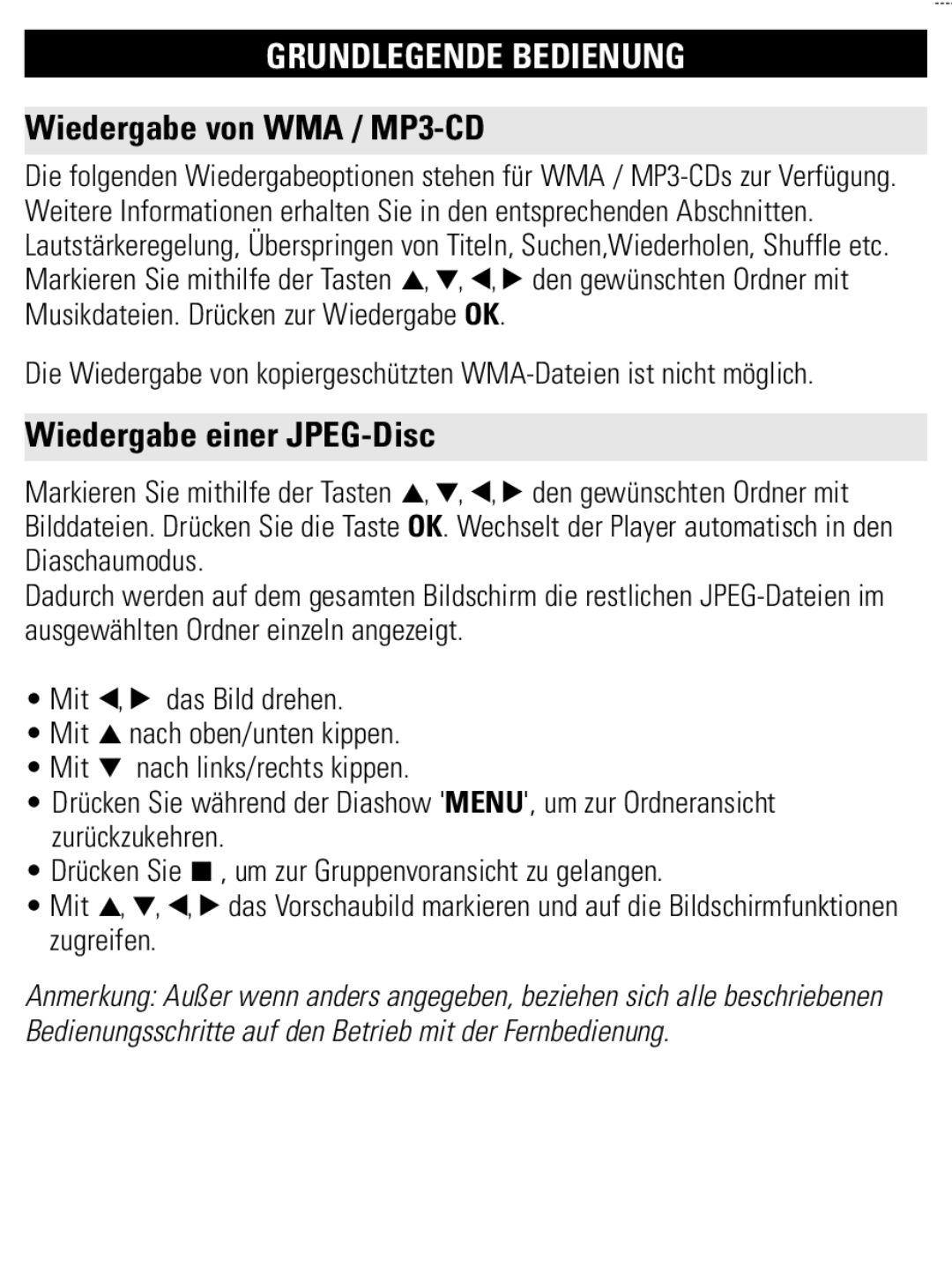 Philips PET1002 user manual Wiedergabe von WMA / MP3-CD, Wiedergabe einer JPEG-Disc 