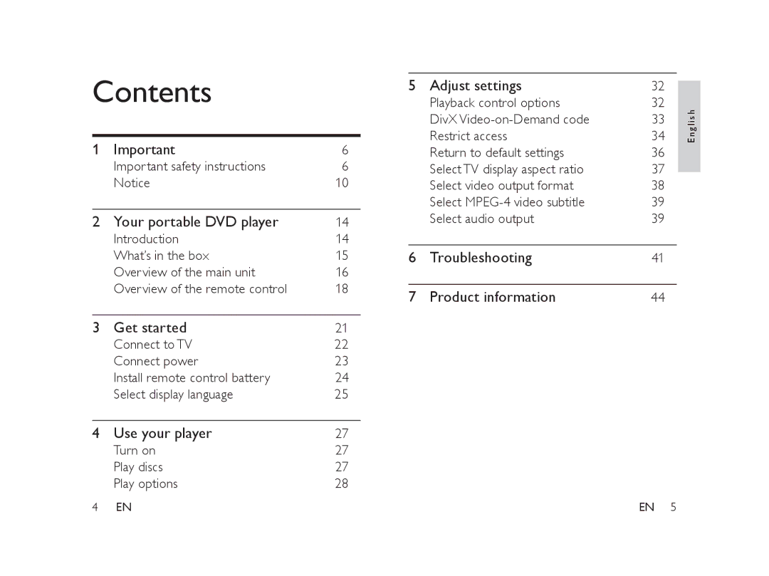 Philips PET101/12 manual Contents 