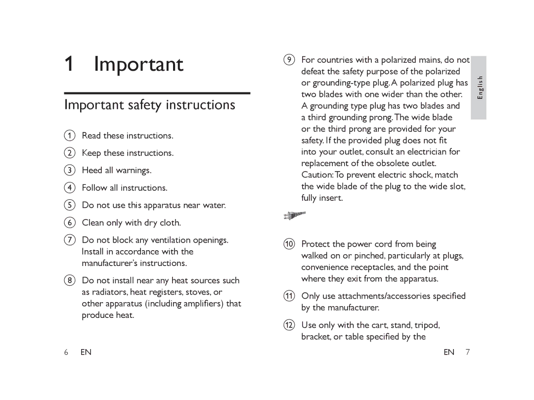 Philips PET101/12 manual Important safety instructions 