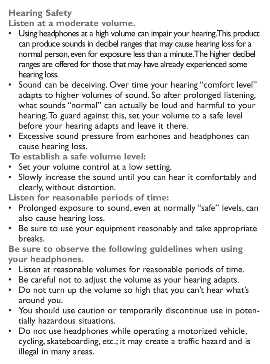 Philips PET1031/12 user manual Hearing Safety Listen at a moderate volume, To establish a safe volume level 