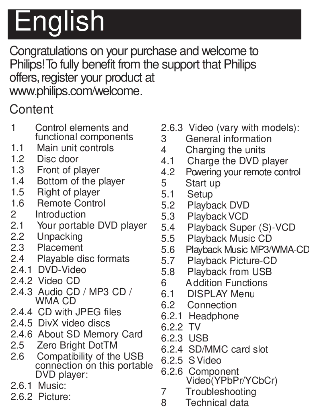 Philips PET1031/12 user manual English, Content 