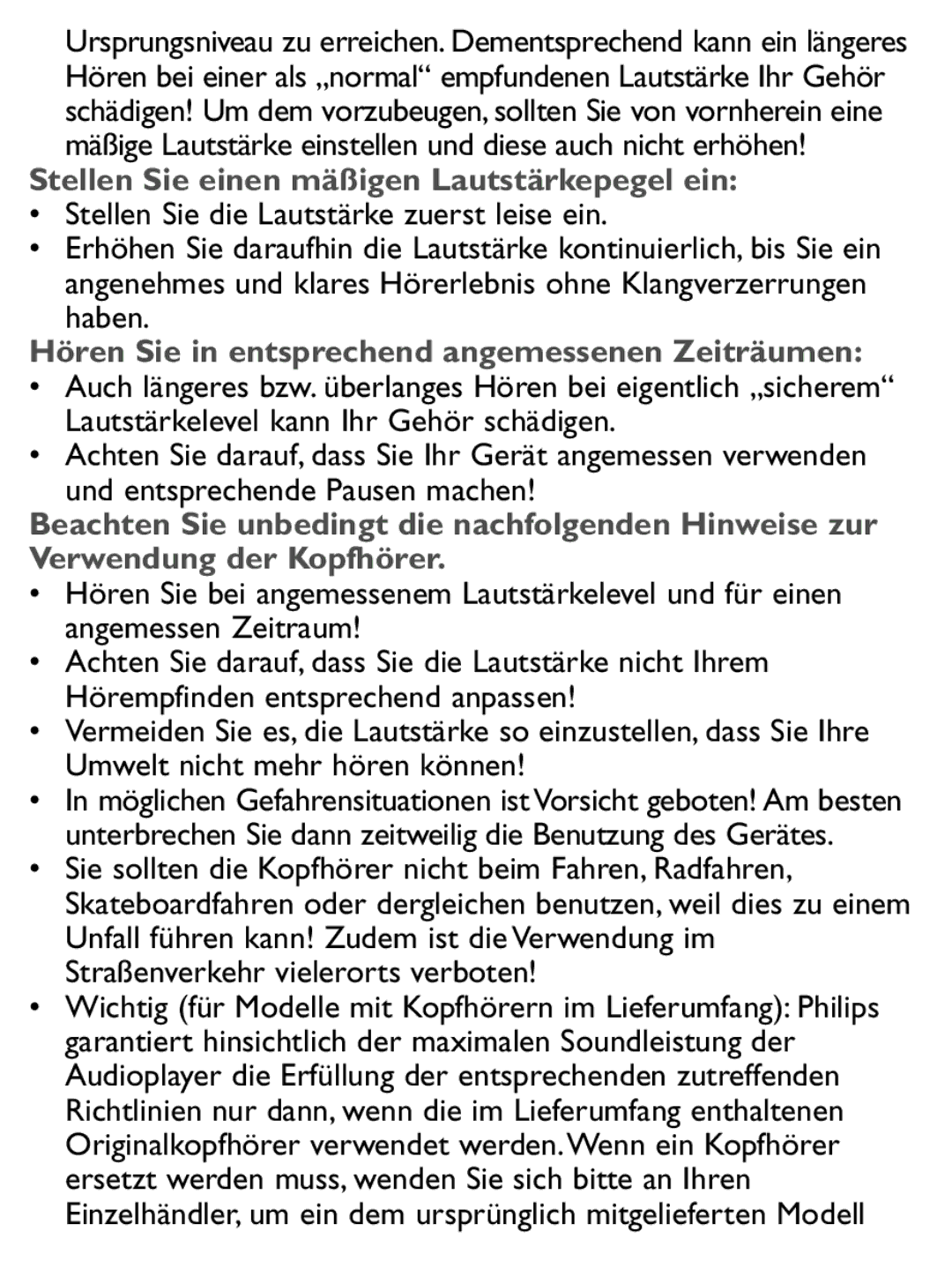 Philips PET1046 manual Stellen Sie einen mäßigen Lautstärkepegel ein, Stellen Sie die Lautstärke zuerst leise ein, Haben 