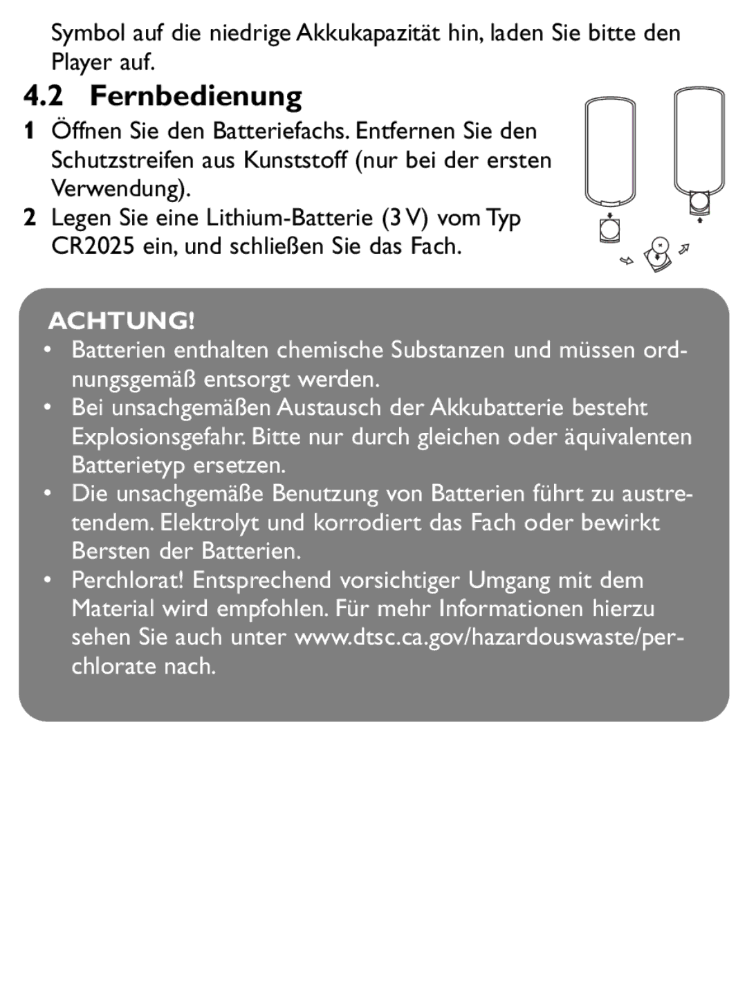 Philips PET1046 manual Fernbedienung, Verwendung 