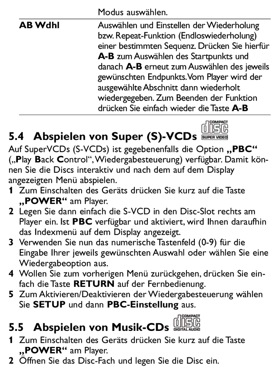 Philips PET1046 manual Abspielen von Super S-VCDs, Abspielen von Musik-CDs 