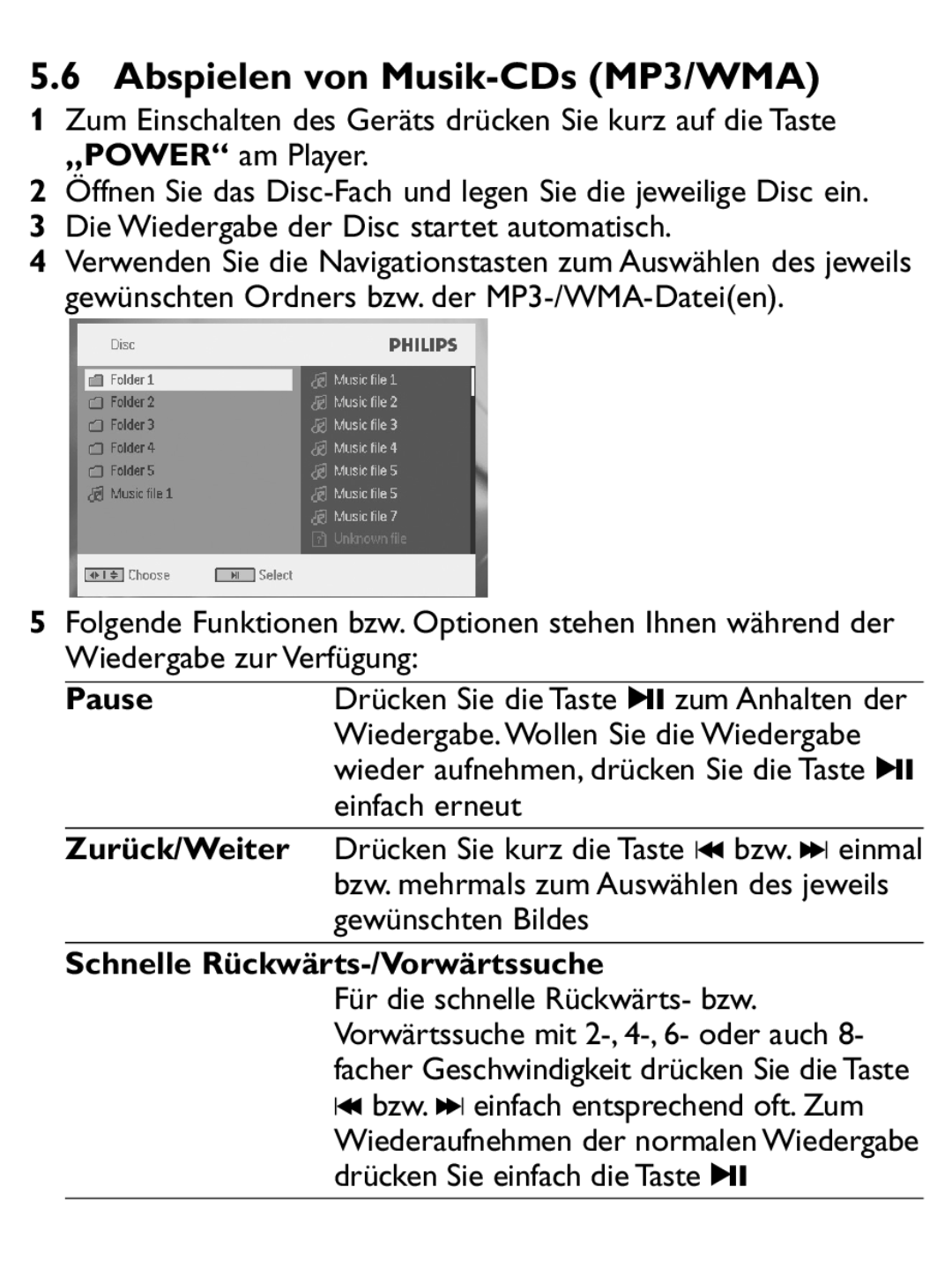 Philips PET1046 manual Abspielen von Musik-CDs MP3/WMA, Die Wiedergabe der Disc startet automatisch 