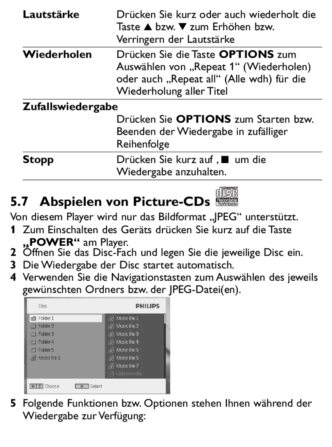 Philips PET1046 manual Abspielen von Picture-CDs 