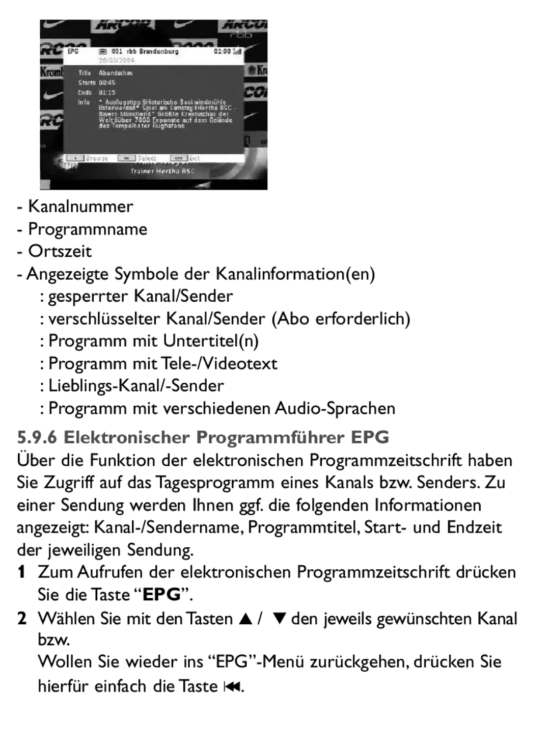 Philips PET1046 manual Elektronischer Programmführer EPG 