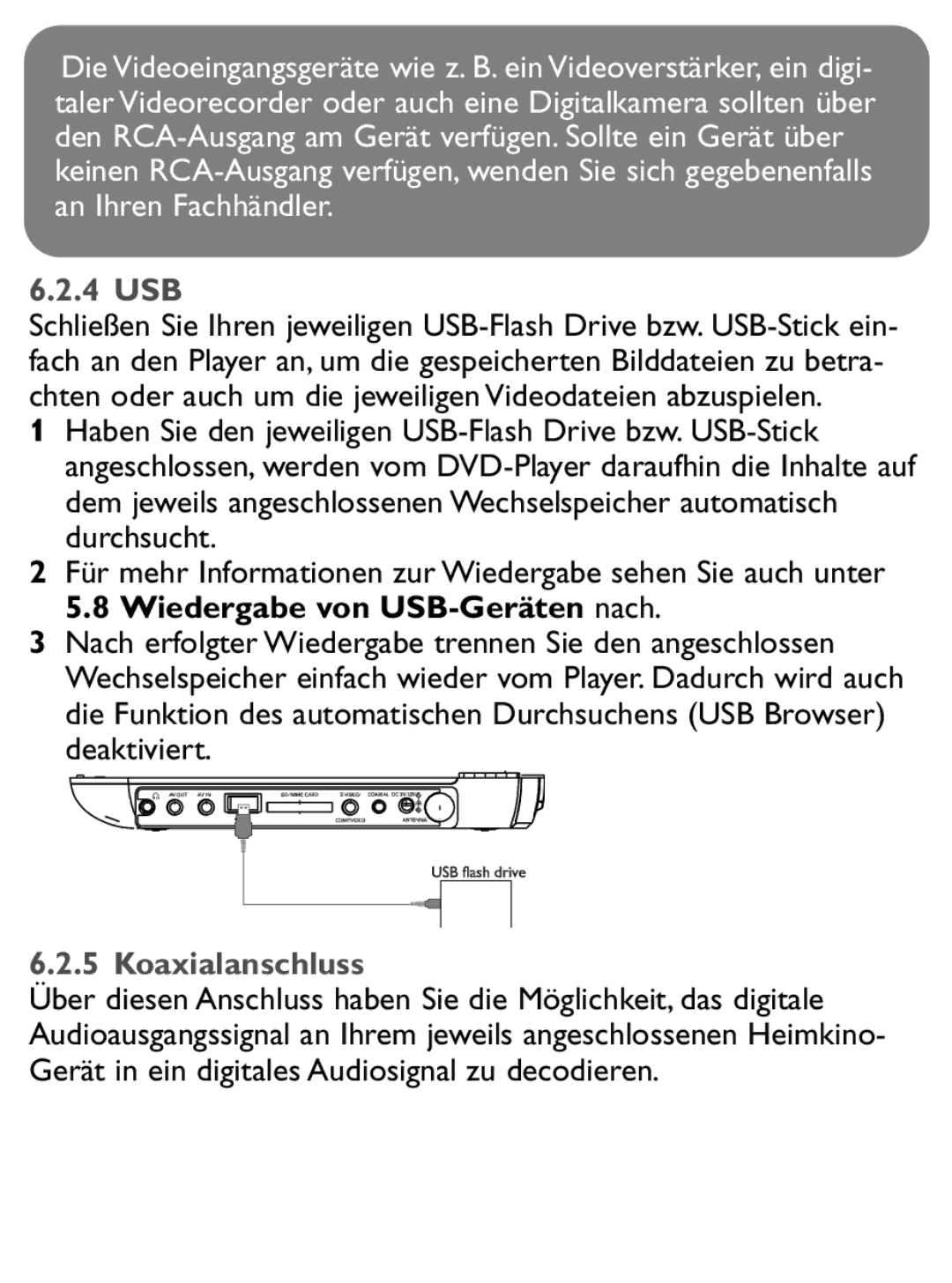 Philips PET1046 manual 4 USB, Koaxialanschluss 