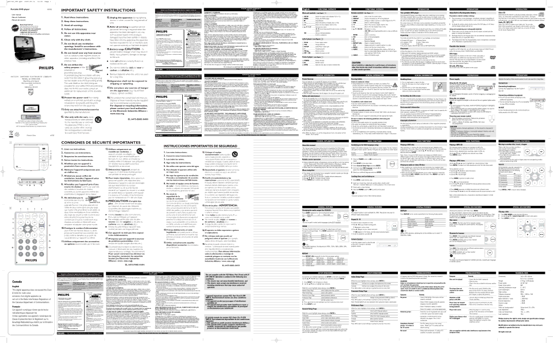 Philips PET702 user manual Introduction, General Information, Preparations, General Explanation, Basic Functions 