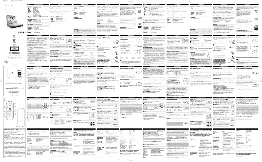 Philips PET705/05 user manual General Information, General Explanation, General Features, Setup Operations, Remote Control 