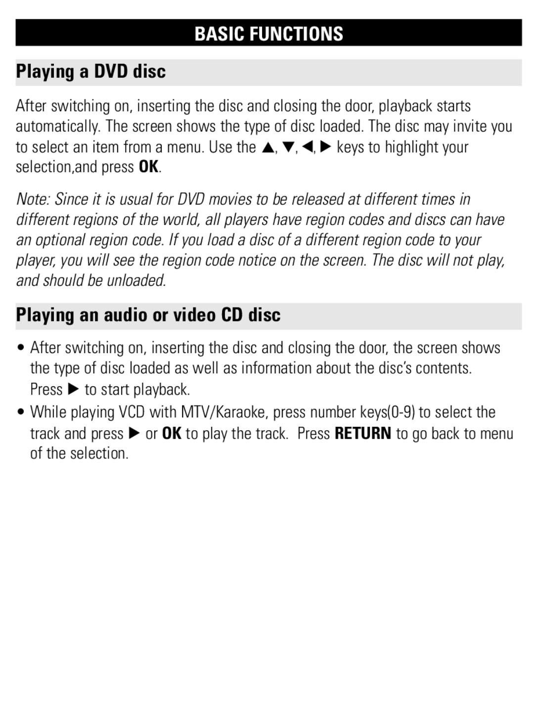 Philips PET707 user manual Playing a DVD disc, Playing an audio or video CD disc 