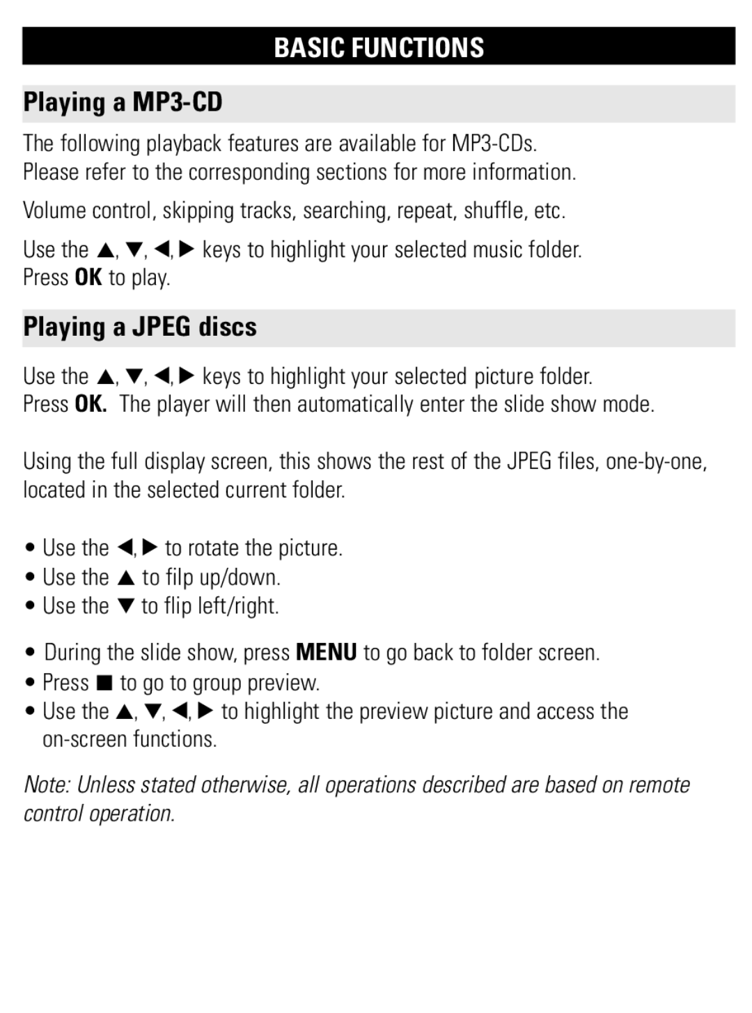 Philips PET707 user manual Playing a MP3-CD, Playing a Jpeg discs 