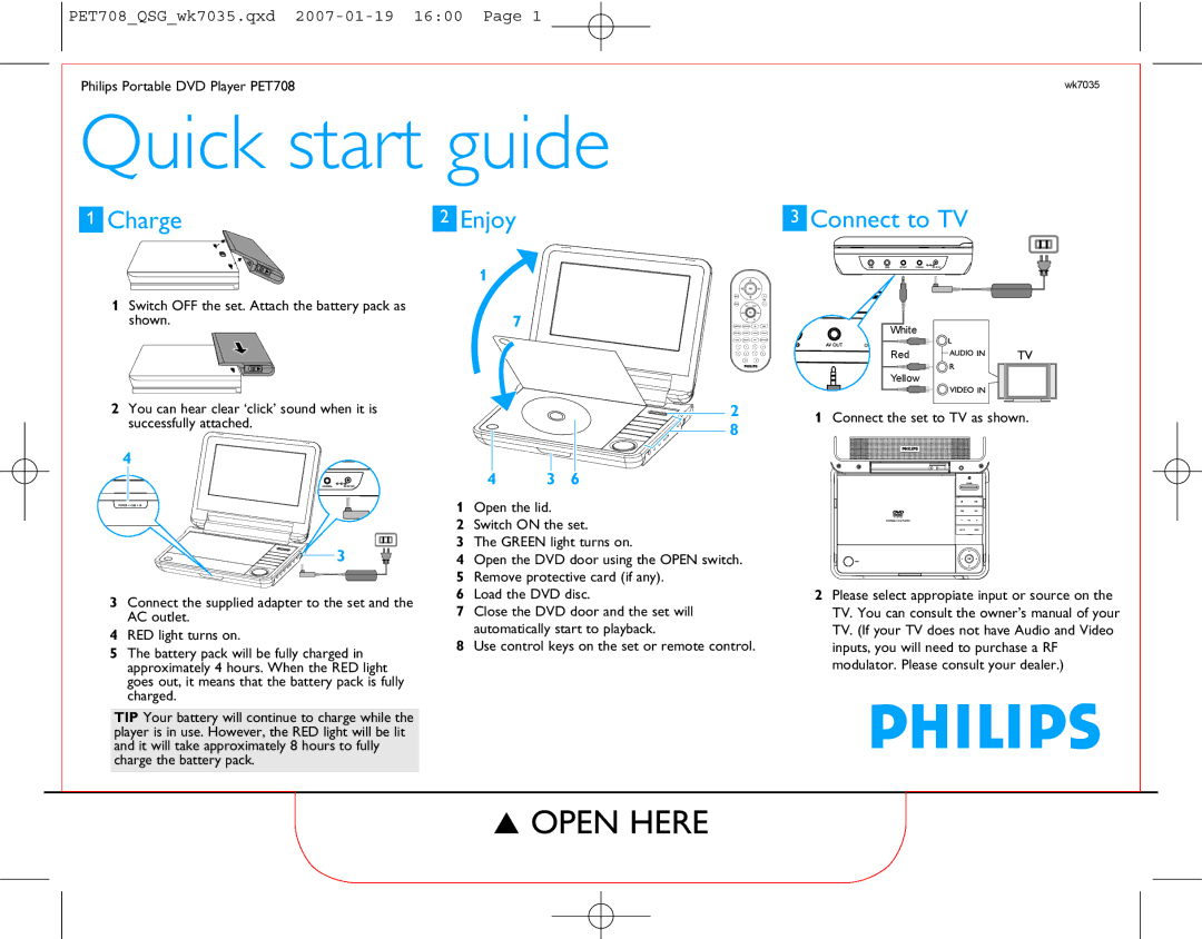 Philips PET708/58 quick start Quick start guide 