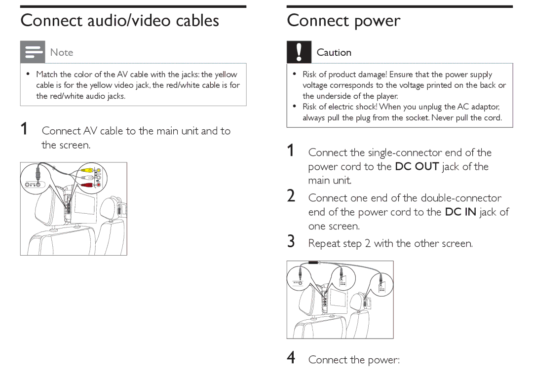 Philips PET712/12, PET712/05 manual Connect audio/video cables, Connect power 