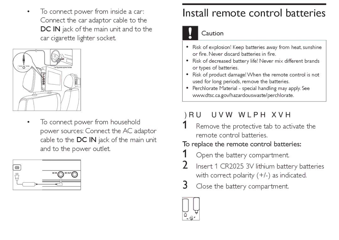 Philips PET712/05, PET712/12 manual Install remote control batteries 