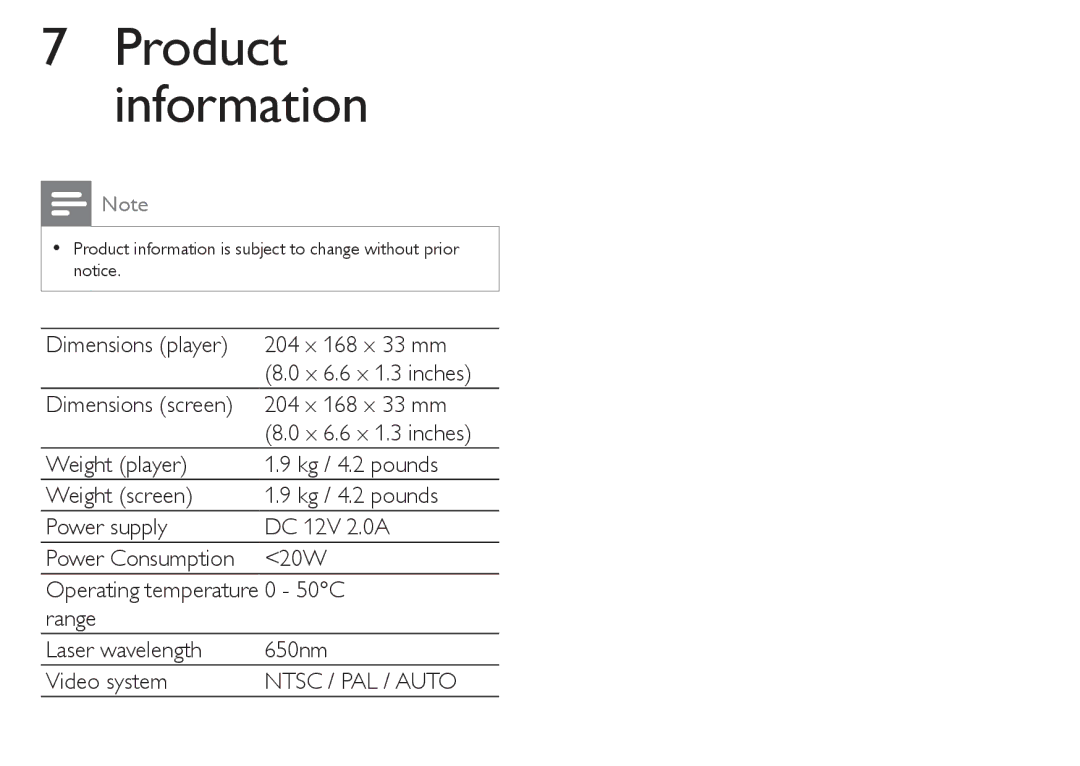 Philips PET712/05, PET712/12 manual Product information 