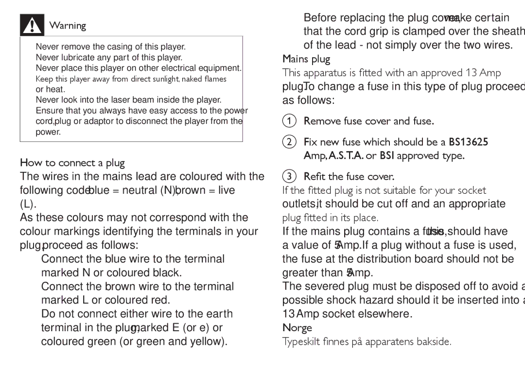 Philips PET712/05, PET712/12 manual How to connect a plug 