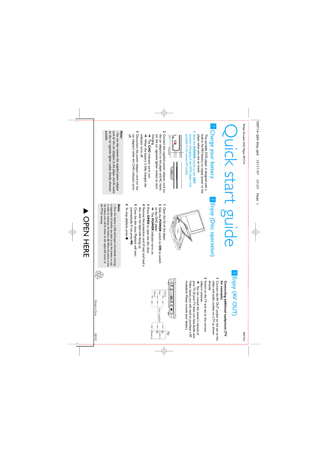 Philips PET714/75 quick start Quick start guide, Charge your battery, Enjoy AV OUT, Directly 