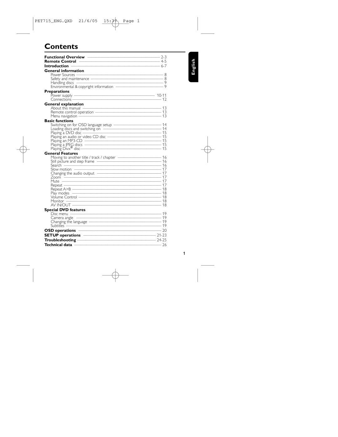 Philips PET715 user manual Contents 