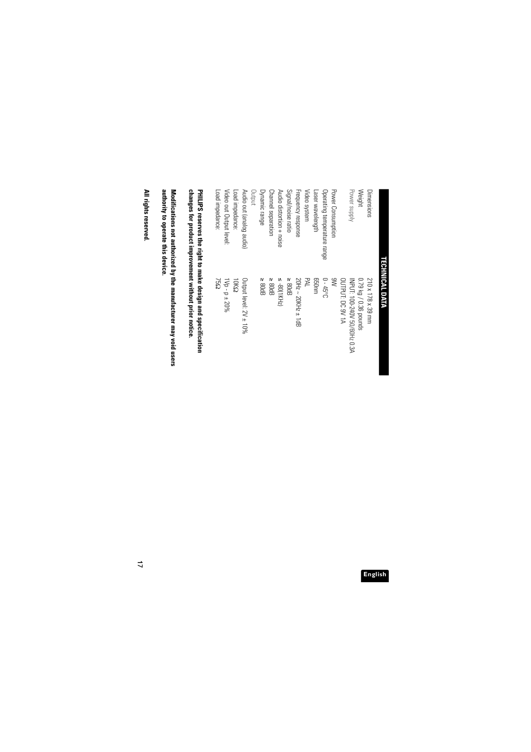 Philips PET716 user manual Technical Data, Pal 