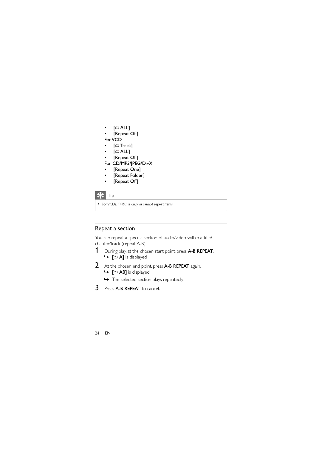 Philips PET716/12 user manual Repeat a section 