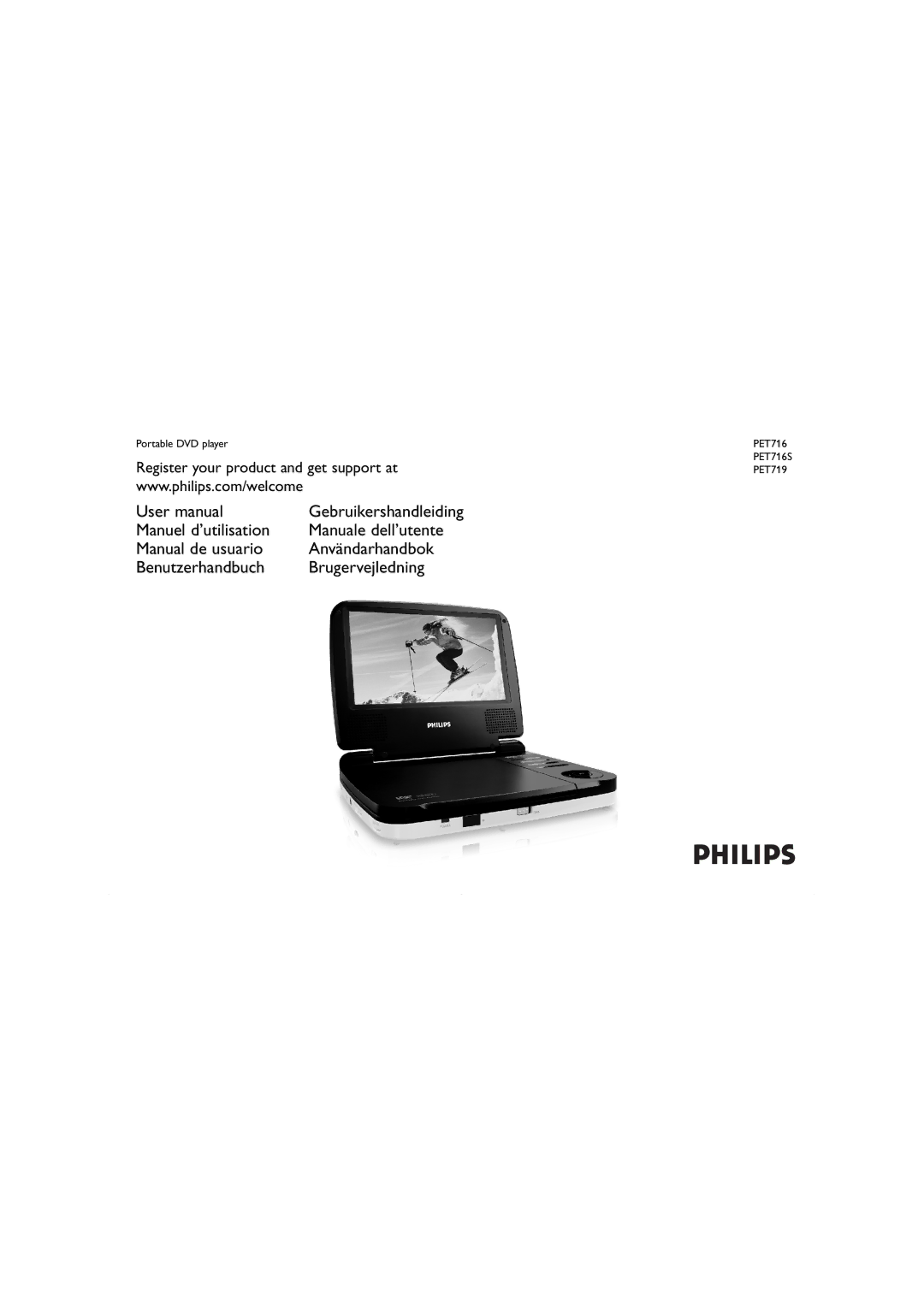 Philips PET100/67, PET716S user manual Portable DVD player PET716, PET719 