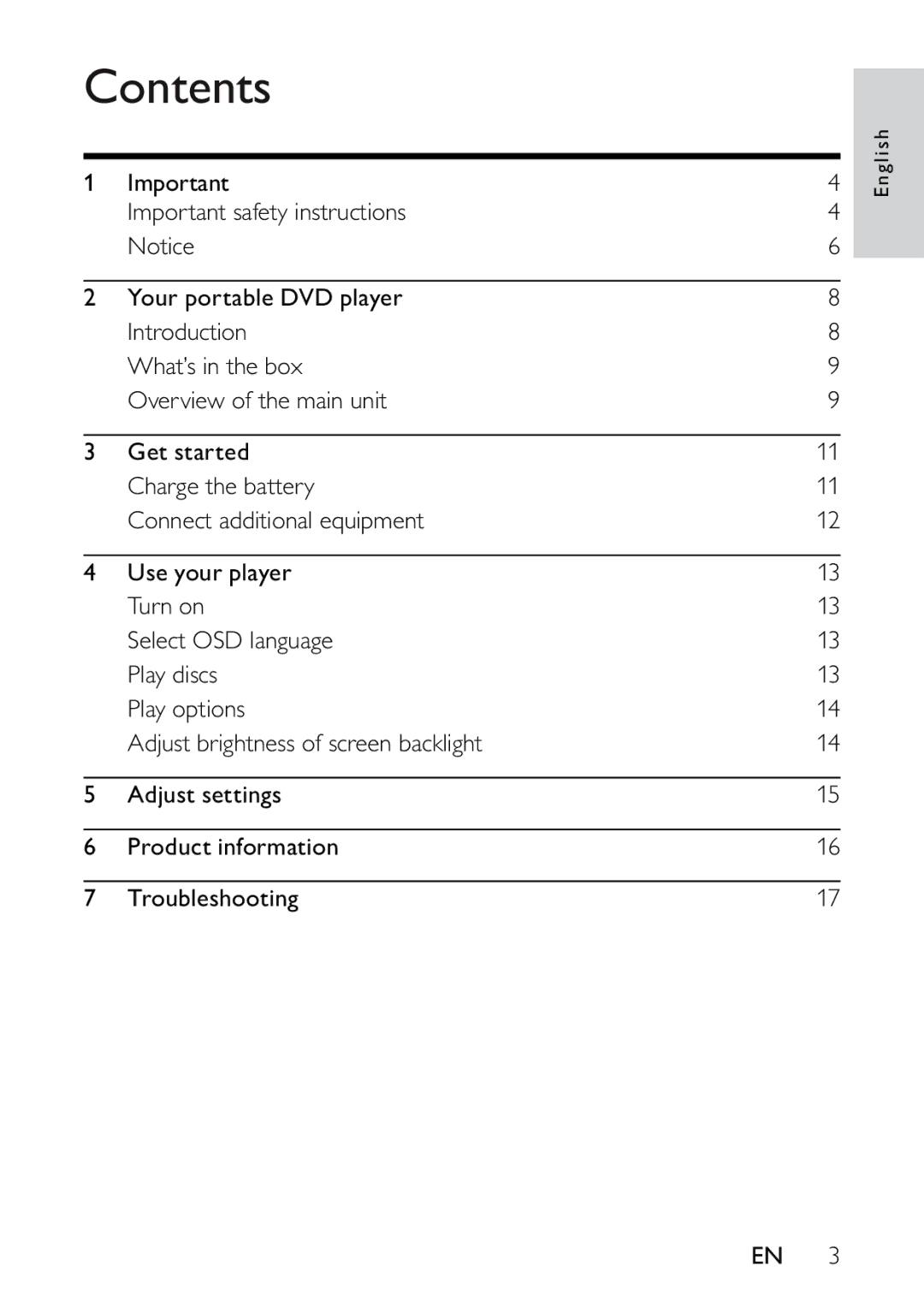 Philips PET721C/12 user manual Contents 