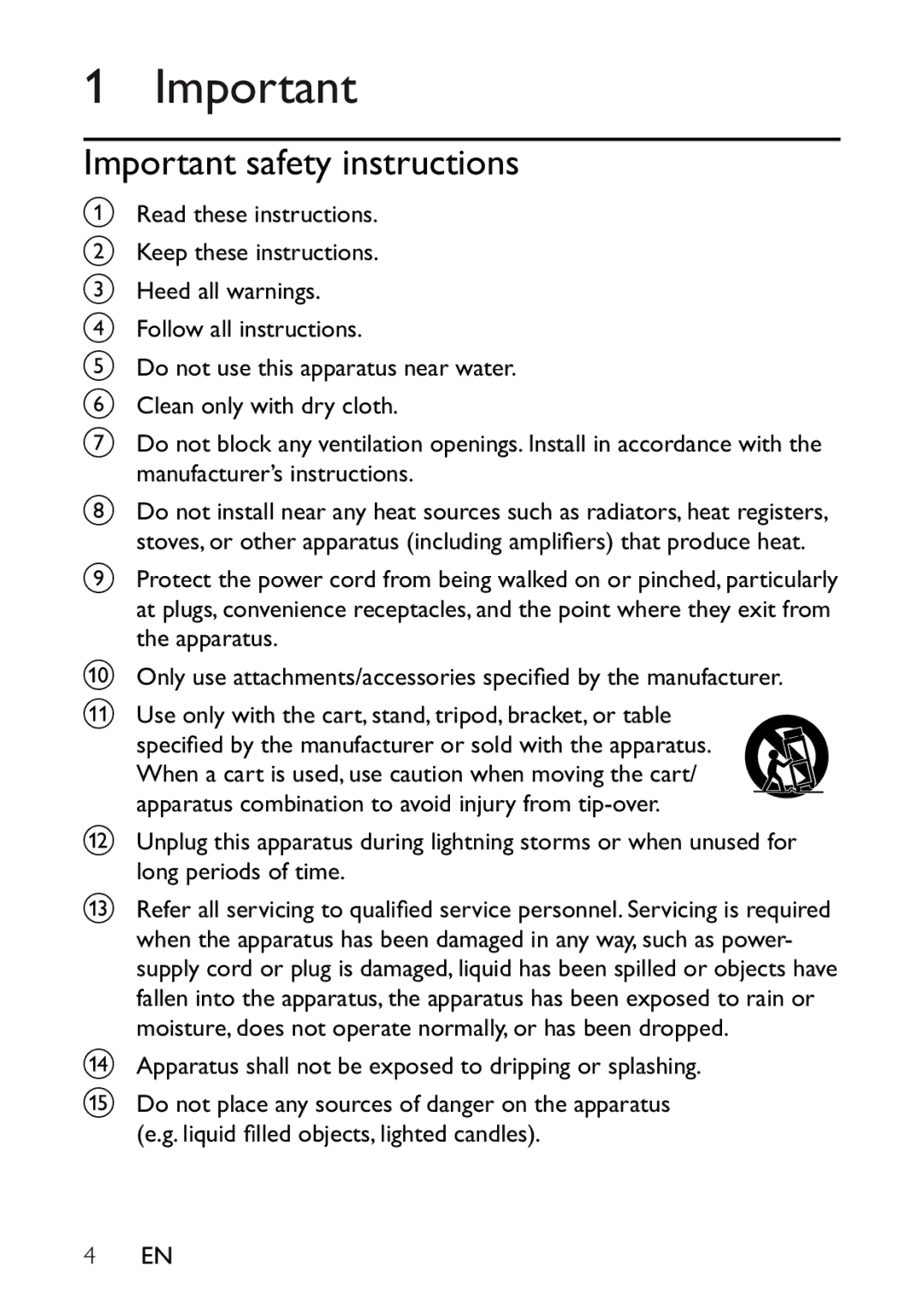 Philips PET721C/12 user manual Important safety instructions, Apparatus shall not be exposed to dripping or splashing 