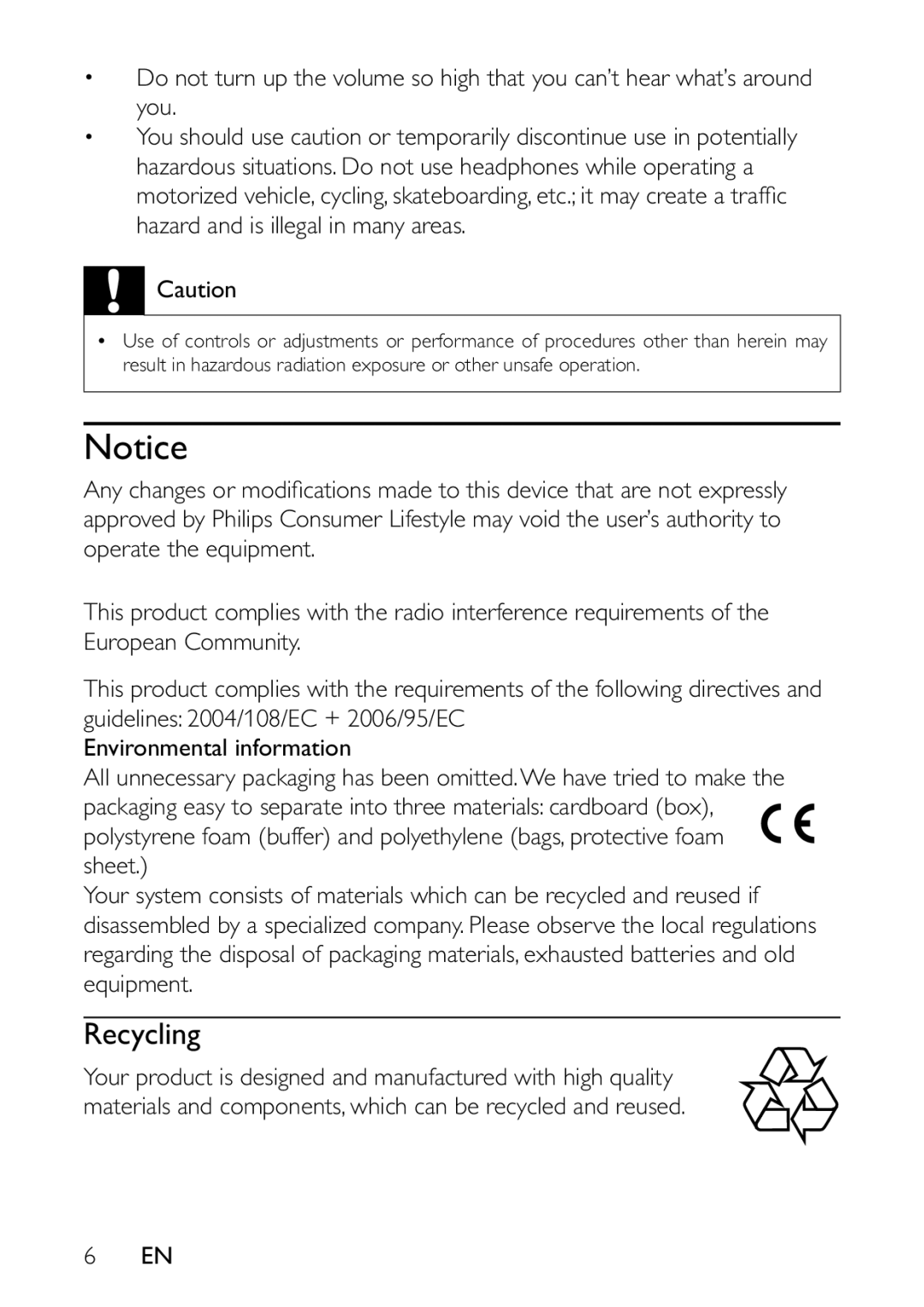 Philips PET721C/12 user manual Recycling 