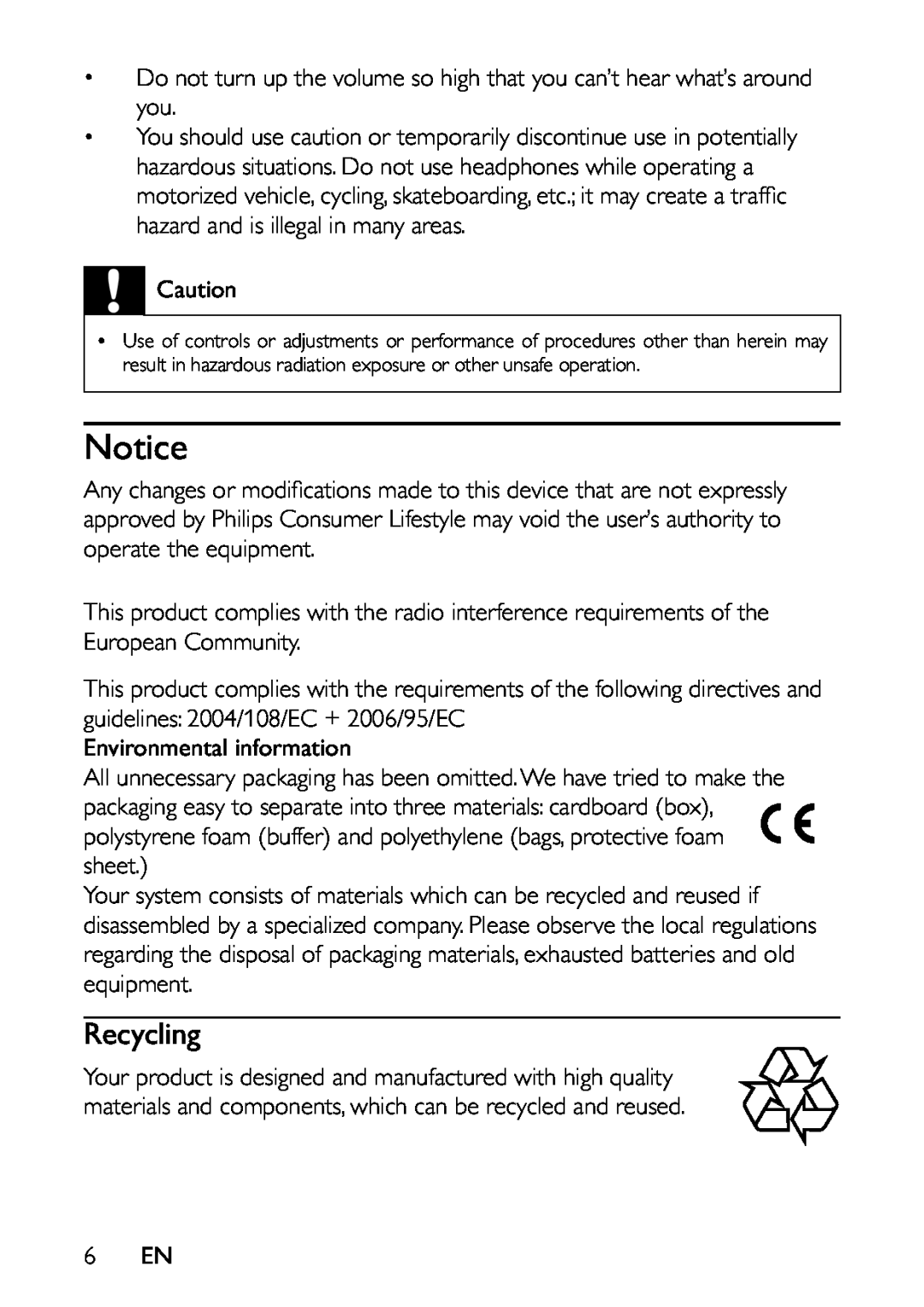Philips PET721C/12 user manual Recycling 