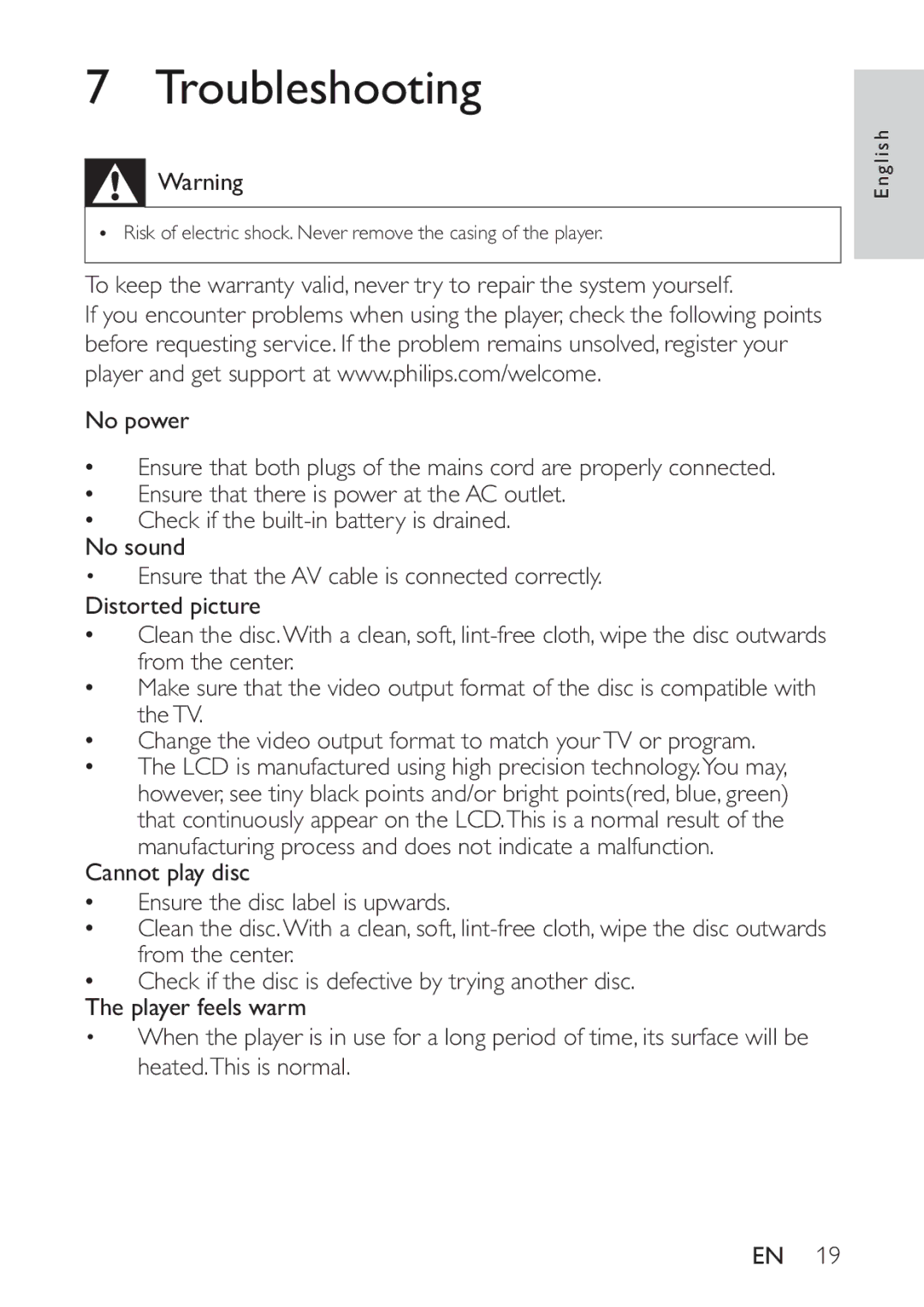 Philips PET721D/12 user manual Troubleshooting 