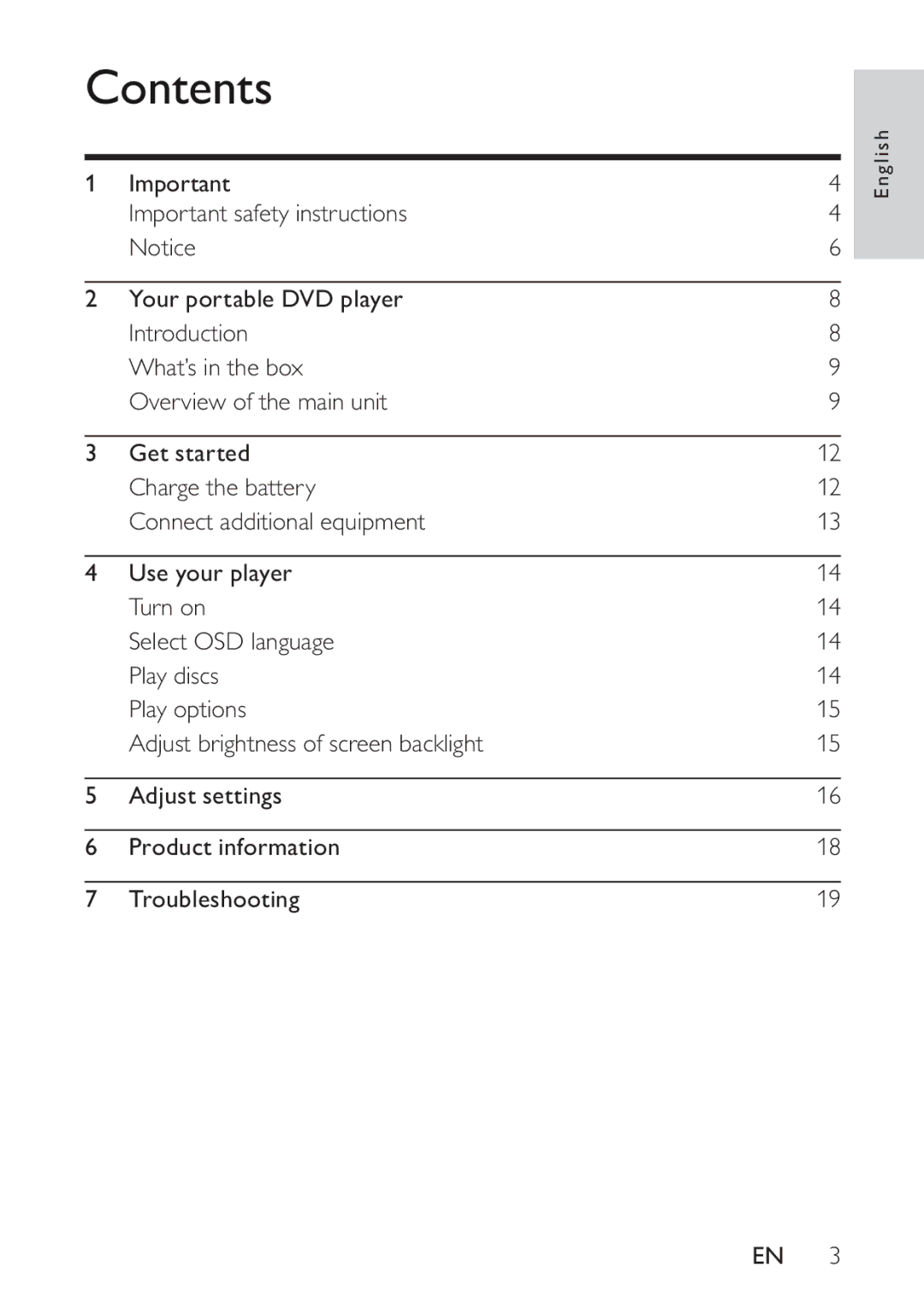 Philips PET721D/12 user manual Contents 