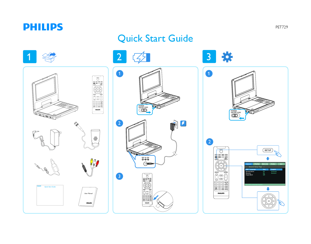 Philips PET729/37 quick start Quick Start Guide, User Manual 