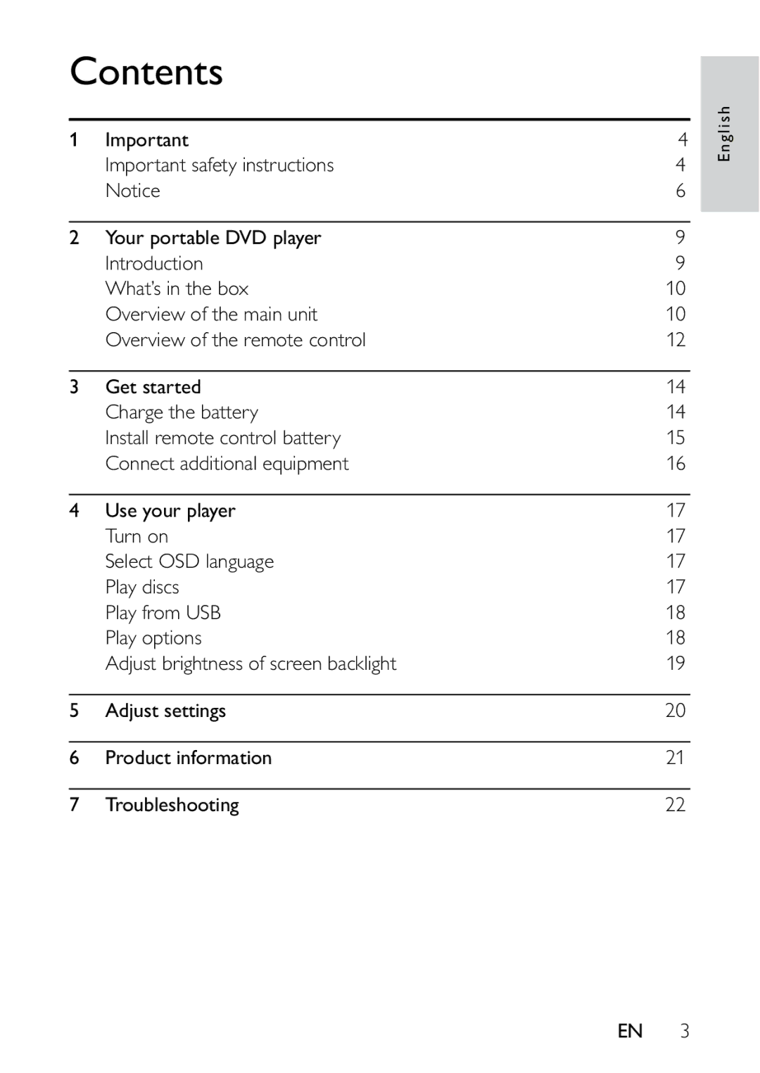 Philips PET736C/55 user manual Contents 