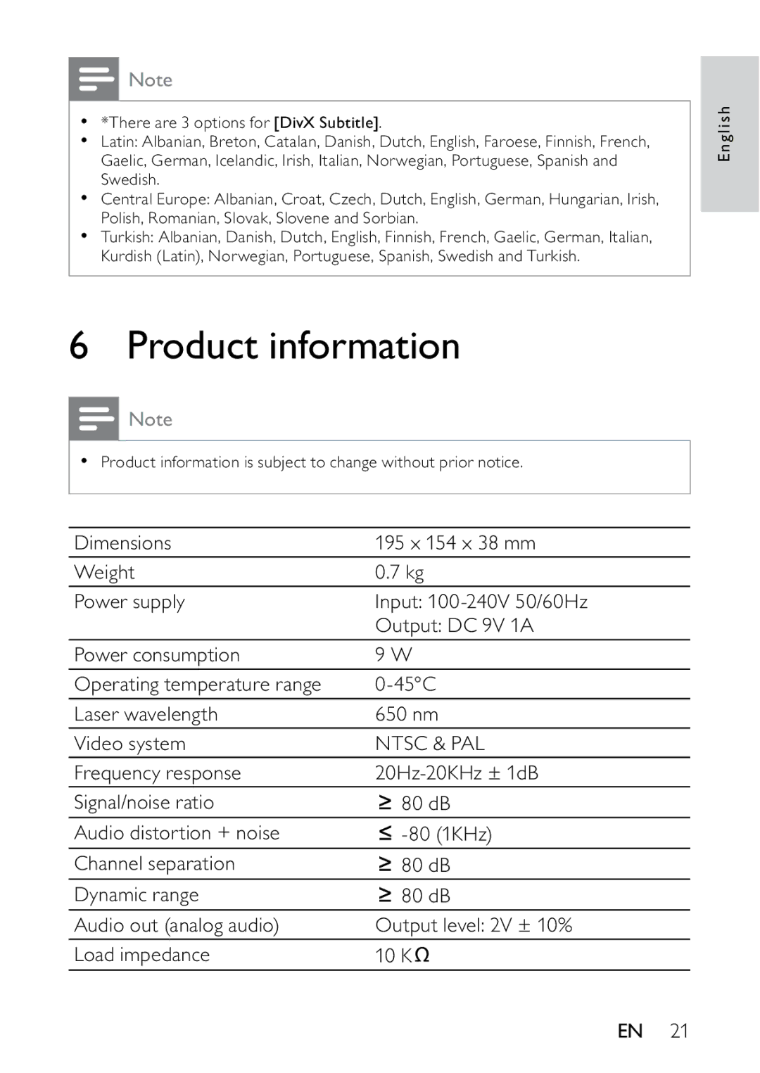 Philips PET736C/55 user manual Product information, Ntsc & PAL 